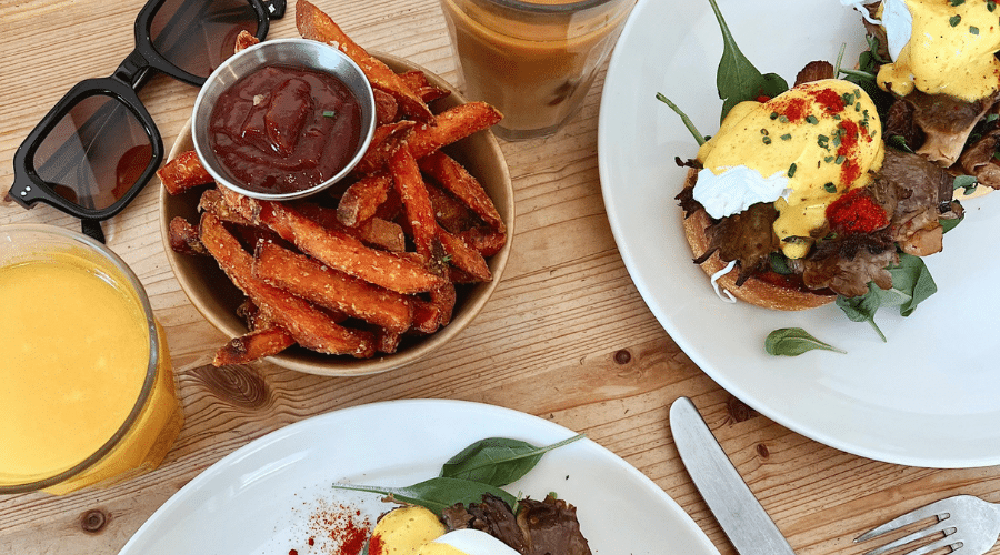 sweet potato fries with a side of ketchup.