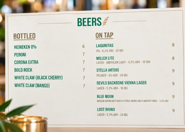 Enhance Your Dining Experience With Exceptional Beers On Tap in Sterling, VA 1 Beers Menu Of Ivy By The Lake